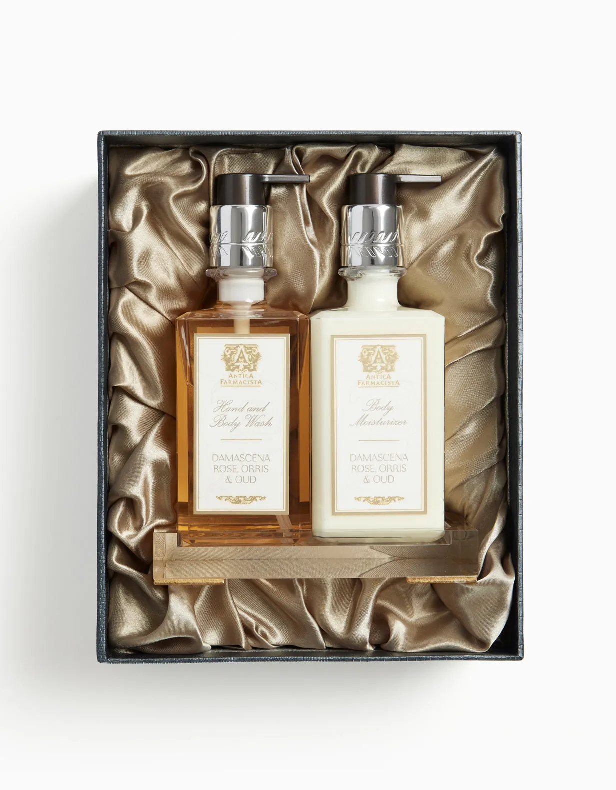Acrylic Bath & Body Gift Set: Damascena Rose, Orris & Oud Antica Farmacista